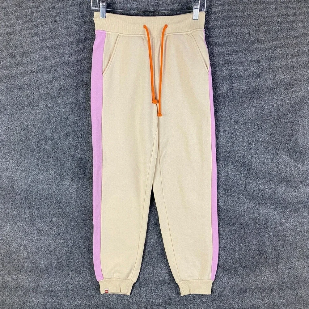 Lego Sweatpants Women's XS Beige Drawstring Elastic Waist Casual Cotton Blend - Picture 1 of 10